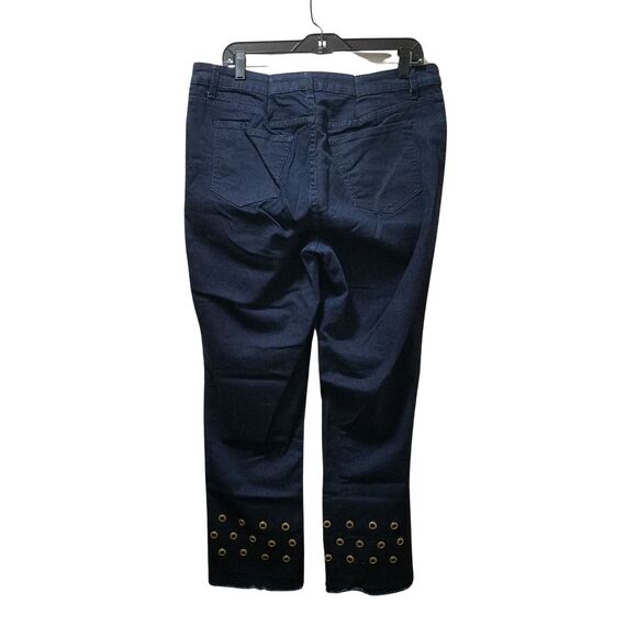 Denim 24/7 Grommet Jeans Women's 14W Blue Ankle Stretch Denim Raw Hem (Altered) - Picture 2 of 7